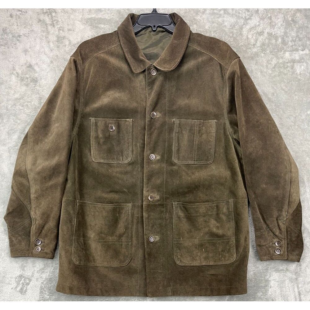 GAP Men's Brown Chore Coat Suede Leather Lined Button Size Large